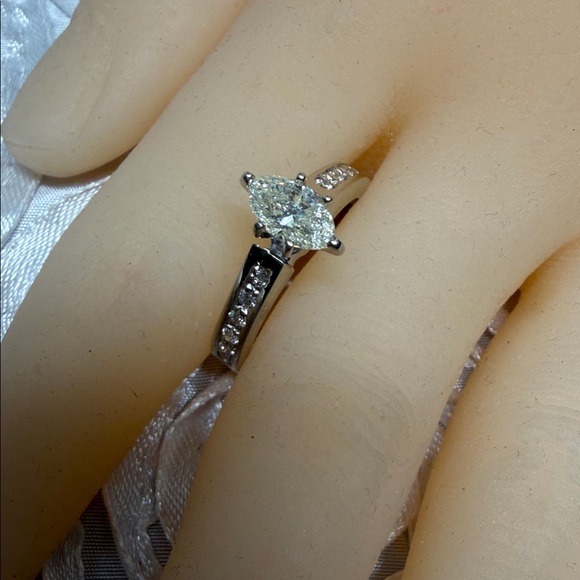 Marquis Natural Diamond Engagement Ring - Picture 3 of 12